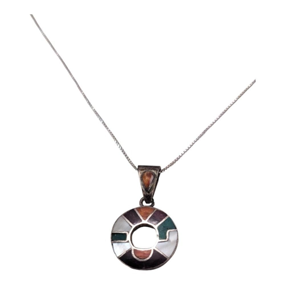 Peruvian Incas 950 Silver Multi-Stone Chakana Pendant Necklace‎ Chain Choker